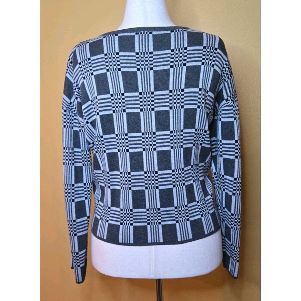 Lety And Me‎ Womens Geometric Size Large Sweater Grey Black Rayon Mod 70s EUC - Picture 2 of 9